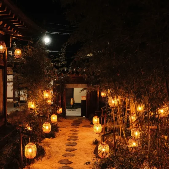 Un chemin enchanteur, illuminé par des lanternes, vous invite à découvrir la magie du Japon.