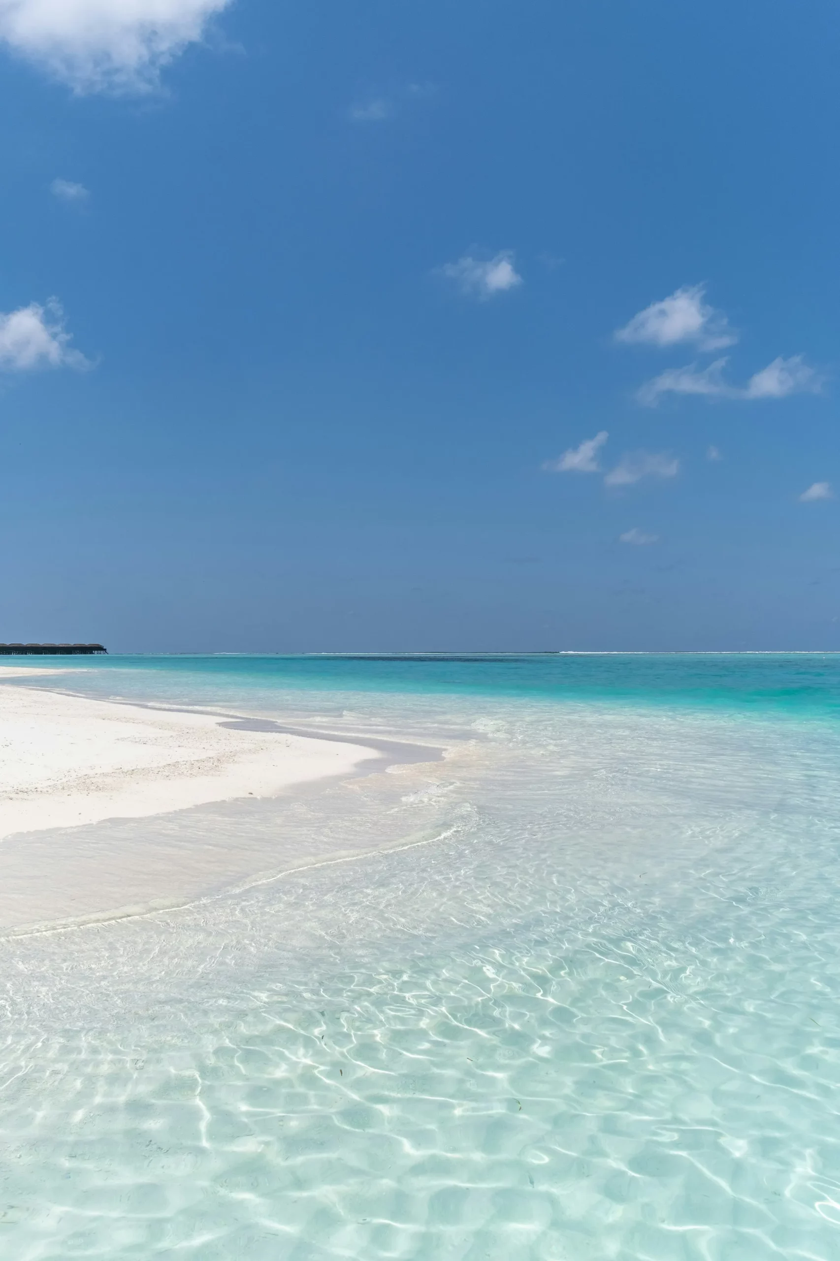 Plage paradisiaque, eaux turquoise et sable blanc aux Maldives durant des vacances tropicales