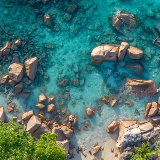 Plage des Seychelles avec une vue aérienne